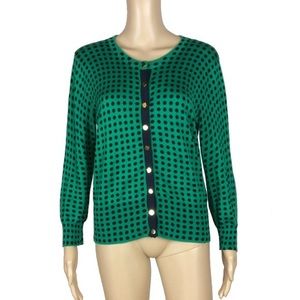ELLEN TRACY polka dot cardigan gold heavy button